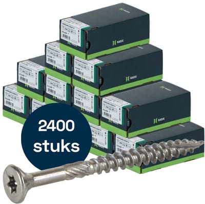 Radix Torx 20 Spaanplaatschroef - Platkop + Snijpunt - 4,5 x 50mm/30 - RVS - Deeldraad (2400 stuks) VOLLE DOOS!