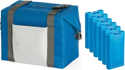 Strand/picknick isolatie koeltas blauw 15 liter/38 x 33 x 18 cm met 6x stuks koelelementen van 500 gram