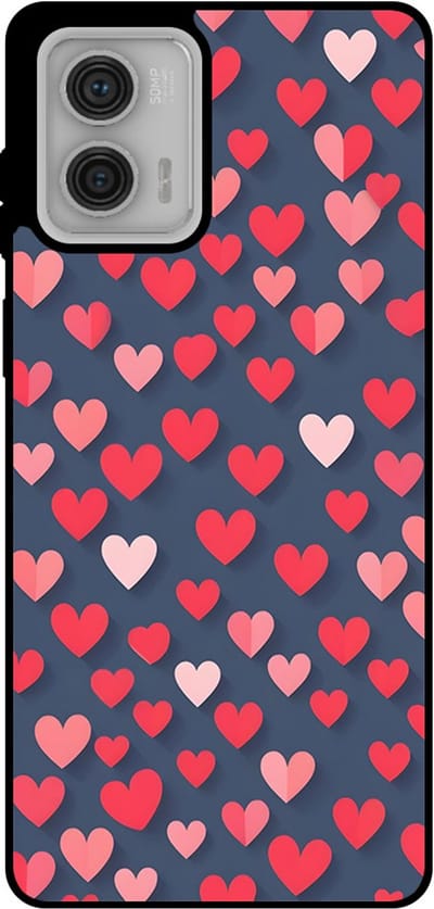 Smartphonica Telefoonhoesje Geschikt voor Motorola Moto G73 met Roze en Rode Hartjes Opdruk - TPU Backcover Case With Rosé and Red Heart Design geschikt voor Motorola Moto G73