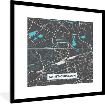 Fotolijst incl. Poster - Kaart – Plattegrond – Stadskaart – Saint Ghislain – België - Grijs - 40x40 cm - Posterlijst