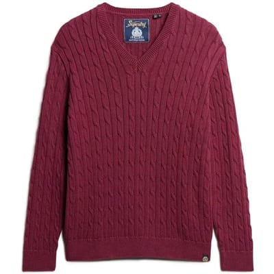 Superdry - Oversized kabeltrui met V-hals - Dames - Sweaters