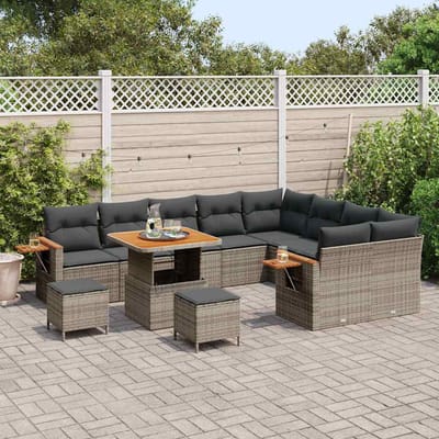 vidaXL - Tuinbank - Set - 13 - st - 9-Aantal - zitplaatsen - Grijs - poly - rattan