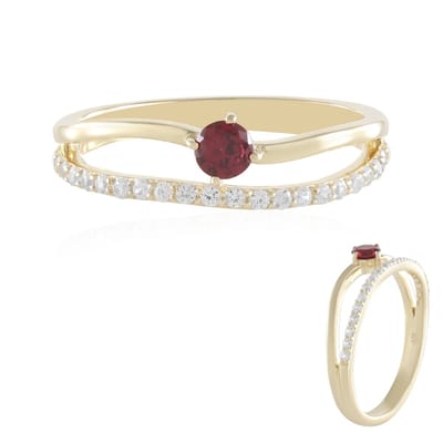 Cavill - 9K Geelgouden Ring met Ronde 0,175 ct Rode Spinel en 20 Zirkonia's - Elegante Gouden Sieraden - Dames Ring - Tanzania Edelsteen
