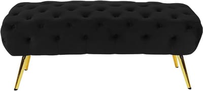 Fluwelen Ottomaan - Zachte voetensteun - Extra zitplaats - Knoopgetuft design - 60x45x45 cm - Zwart