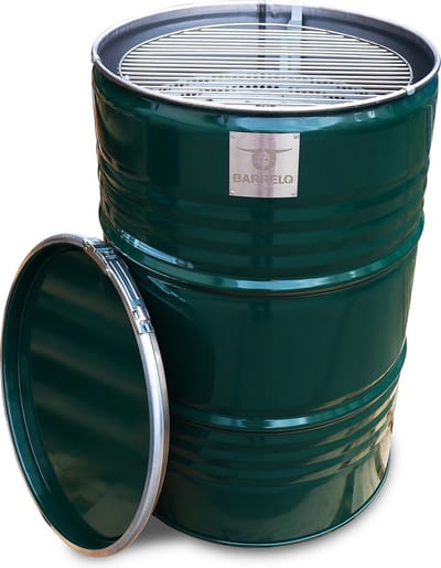 BarrelQ Big - Houtskoolbarbecue - British Racing Green - Staal - Ø57x87 cm - Vuurkorf & Statafel in 1 - 200L - Inclusief Hoes