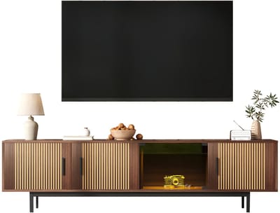 TV-Meubel - Lowboard Met Gesneden Textuur - LED-Lichtstrip En Glazen Deur - Onbekend - Neutraal