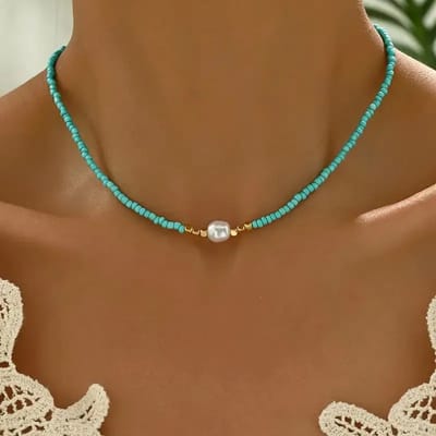 Bovista Ketting - Dames - Staal - Nep zilver - Met Hanger - Groen