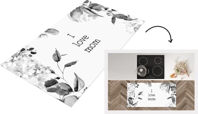 Keukenloper - Loper keuken - Spreuken - Quotes I Love Mom - Moederdag - Bloemen - Mama - Moeder - zwart wit - 120x60 cm - Keukenloper vinyl