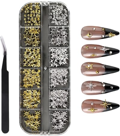 Dailygoods- Nagelsieraadhangers Gouden 3D - Nageldecoratieaccessoires - Nagel Charms - DIY Nail Art - Metalen Hangers - Inclusief Pincet - Nailart