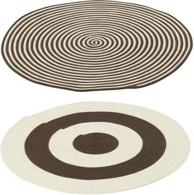 J-Line vloerkleed Rond Gestreept - polyester - donkerbruin/wit - set van 2
