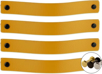 Leren handgrepen - Okergeel - 4 stuks - 20,0 x 2,5 cm - incl. 3 kleuren schroeven - Gele handgrepen leer - Leren meubelgreep - Leren handvaten kast - Leren lus - Handgreep leer - Leren greepjes - Handvat leer - Leren deurgreep - Leren handgreep geel