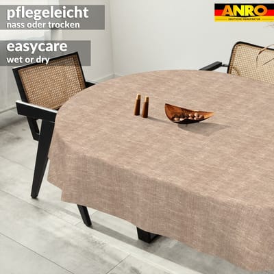 ANRO Tafelkleed Effen linnenlook Bruin Ovaal 280x140cm Rechte rand Afwasbaar Waterafstotend