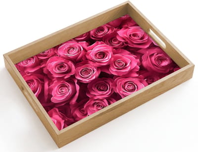 Dienblad hout 40x30 cm - Schootdienblad - Rozen - Pink - Bloem - Borrelplank rechthoek - Plateau dienbladen
