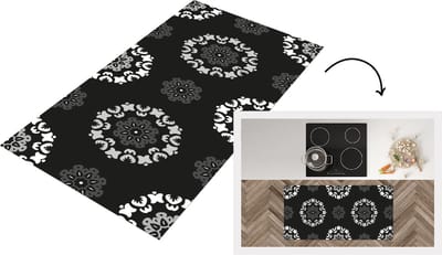 Keukenloper - Loper keuken - Mandala - Patronen - Zwart Wit - 120x60 cm - Keukenloper vinyl