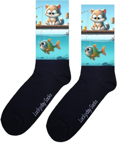 Poes - Opkikker - Verjaardag cadeau - Grappige sokken - Leuke sokken - Hem haar sokken - Vrolijke sokken - Valentijn Cadeau - Moederdag - Vaderdag - Vissen - Kat - Kerst sokken - Sint cadeau - Socks maken Happy - 37-44