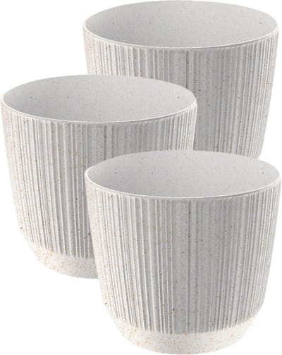 Prosperplast Plantenpot Eco - 3x stuks - stripe - wit - kunststof - D17xH15 cm - voor binnen/buiten
