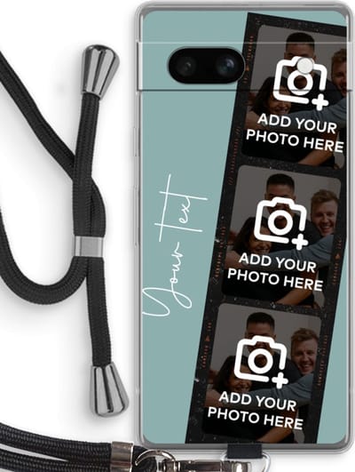Gepersonaliseerd - Case Company® - Hoesje met koord geschikt voor Google Pixel 7A hoesje met Koord - Filmrol N°1 - Telefoonhoesje met Zwart Koord - Bescherming aan alle Kanten en Over de Schermrand
