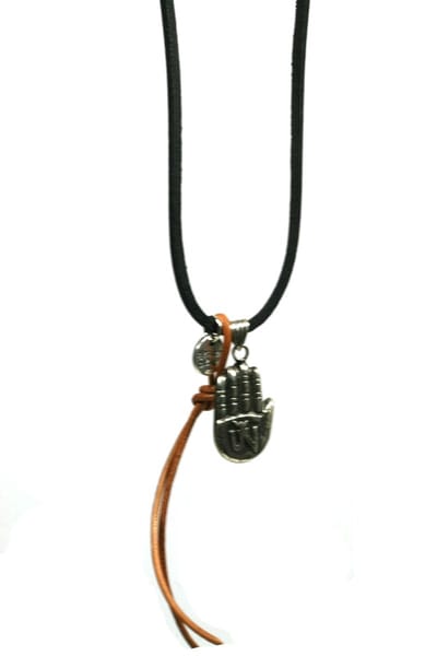 Heaven Eleven - ketting - Leren veter - 925 zilver - buddha hand - 74cm