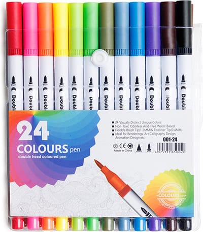 Twinmarkers - Stiften - Set van 24 - Aquamarkers - Dual-tip markers - Voor kinderen en volwassenen - Kleuren - Cadeau - Kado - Kerst - Sinterklaas - Multicolor - 1-2mm & 0,4mm ronde punt