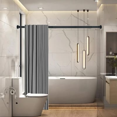 Matzwarte douchegordijnstang 80 tot 213 cm, 1 inch uitschuifbare spanroedes voor gordijnen zonder boren, douchestang voor badkamer, kast, raam, scheidingswand, roestvrij, antislip