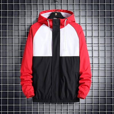 Nieuwe Herfst en Lente Casual Jas voor Mannen Koreaanse Stijl Trendy Veelzijdige Kleurblok Capuchon Lange Mouwen Jas M rood