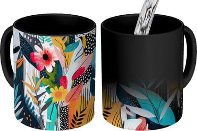 Magische Mok - Foto op Warmte Mokken - Koffiemok - Schilderij - Abstract - Bloemen - Roze - Magic Mok - Beker - 350 ML - Theemok