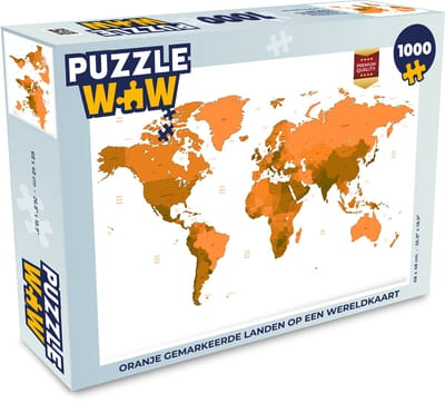 Puzzel Wereldkaart - Oranje - Simpel - Legpuzzel - Puzzel 1000 stukjes volwassenen