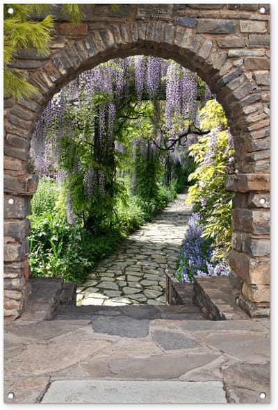 Dailygoods- Tuinposter 80x120 cm - Doorkijk - Bos - Buitenposter - Tuindoek - Extra stevige ringen - Bisonyl zeil