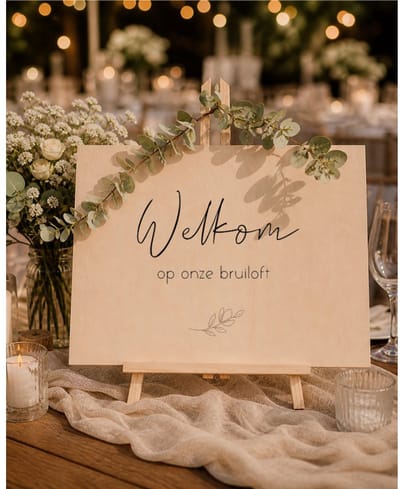 Welkomstbord bruiloft - Huwelijk - Trouwen - Trouw bord - Groot model 59x40 cm - Bord met standaard