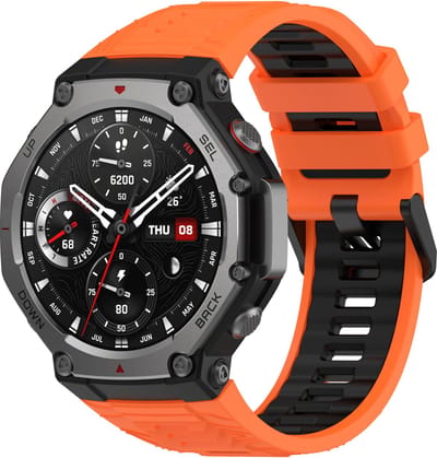 Strap-it Siliconen sport bandje met gespsluiting - geschikt voor de Amazfit T-Rex 3 (oranje/zwart)