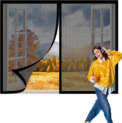 Raamhor met Muggennet 108 x 222 cm Muggenbescherming Vliegengaas Sluit Automatisch Zonder Boren Voor Ramen, Ramen, Transparante Horren, Zwart