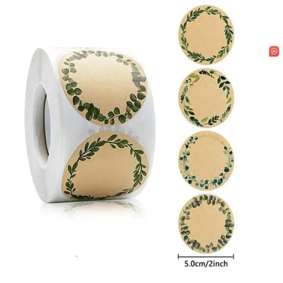 500 Stickers Kraftpapier Bloemen Kan Handgeschreven Decoratieve Sluitstickers Zelfklevend Etikettenpapier Zelfklevende Etiketten Rol 5cm beige