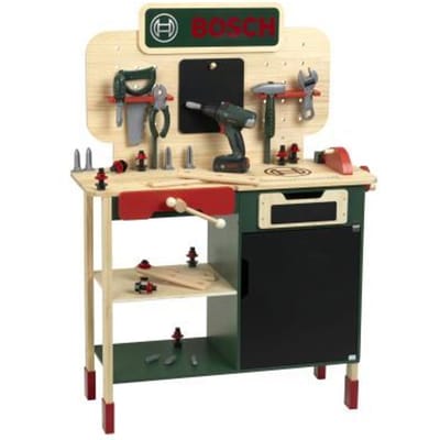 Klein Toys - Bosch houten werkbank- in hoogte verstelbaar - incl. gereedschap met licht- en geluidseffecten