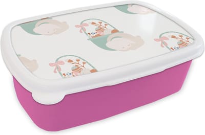 Broodtrommel Roze - Lunchbox - Brooddoos - Patroon - Pasen - Paasmand - 18x12x6 cm - Kinderen - Meisje
