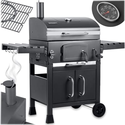 Berdsen BBQChef™ BD-893 - Houtskoolbarbecue met Deksel en Schoorsteen - Gietijzeren Rooster - Thermometer & Askast - Antraciet