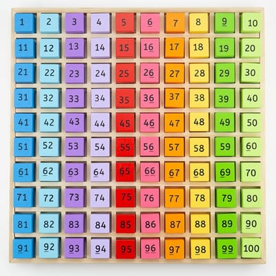 Bigjigs Wooden Number Blocks in a Square Board 100 pcs.