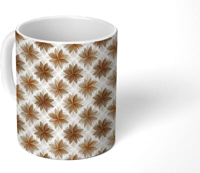 Mok - Koffiemok - Geografisch - Patroon - Bruin - Mokken - 350 ML - Beker - Koffiemokken - Theemok