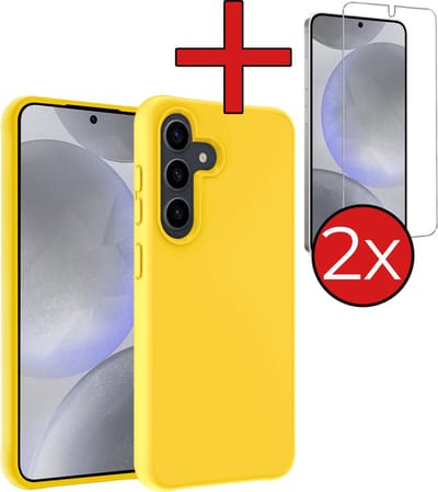Hoesje - Met 2x Screenprotector - Geschikt voor Samsung Galaxy S24 - Sterk & Shockproof - Telefoon Hoes - Back Cover - Siliconen Case - Telefoonhoes - Geel