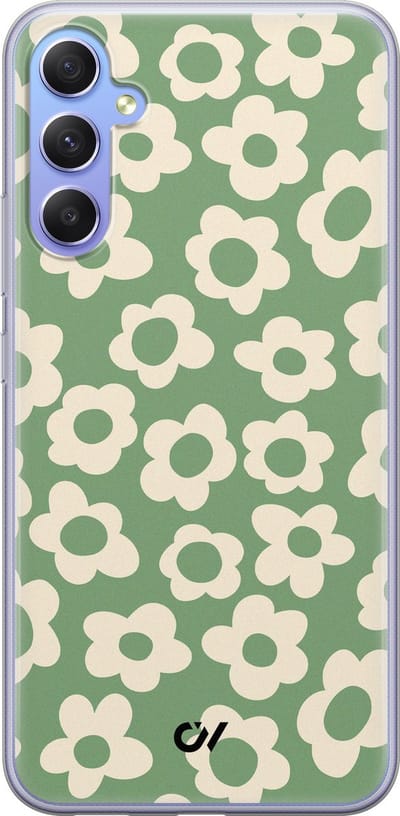 Hoesje geschikt voor Samsung Galaxy A34 hoesje - Retro Cute Flowers - - Groen - - Casevibes