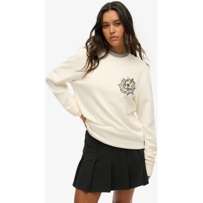 Superdry Oversized Tattoo Sweatshirt met Print Crème Grootte: XL