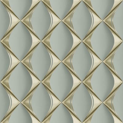3D behang Profhome 386913-GU vliesbehang hardvinyl warmdruk in reliëf licht gestructureerd met geometrische vormen mat groen goud mintgroen 5,33 m2