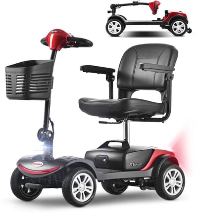 Elektrische Scootmobiel voor Senioren met vier Wielen, 136 kg Draagvermogen, 300W Motor, Topsnelheid van 6 km/u, Verwijderbare Accu, 360° Draaibare Zitting, Geen Rijbewijs Vereist-Rood