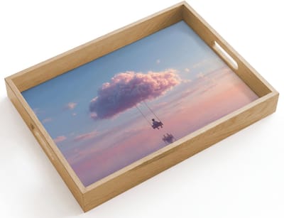 Dienblad hout 40x30 cm - Schootdienblad - Wolk - Schommel - Kleurrijke lucht - Borrelplank rechthoek - Plateau dienbladen