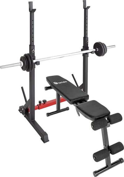 tectake® Squat Rack - In Hoogte en Breedte Verstelbaar Halterrek - Squatstandaard voor Halters en Halterschijven - Haltebank voor Fitnesstraining in de Homegym