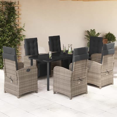 vidaXL - 7-delige - Tuinset - met - kussens - poly - rattan - grijs