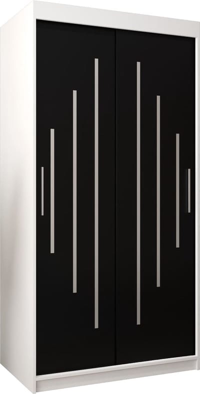 InspireMe - Kledingkast met 2 schuifdeuren, Modern-stijl, Een kledingkast met planken (BxHxD): 100x200x62 - MALTESE 100 Wit Mat + Zwart