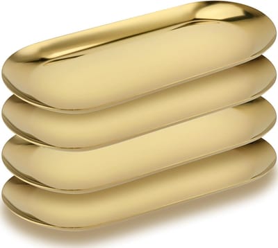 Set van 4 Ovale Roestvrijstalen Gouden Schalen, 30x12cm Spiegel Tray voor Sieraden, Cosmetica en Organisatie van Kleine Voorwerpen in de Badkamer