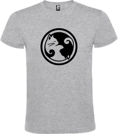 Grijs T-shirt ‘Yin Yang Katten’ Zwart Maat XS
