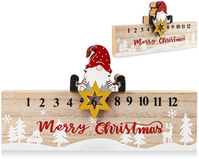 Dailygoods- Adventskalender Houten Ornament - Kerst Aftelkalender - Sterrenmotief - Tijdmarker Accessoire - 20 cm x 6 cm x 2 cm - Vrolijk Kerst