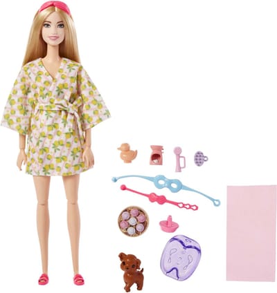 Barbie Fashionistas Doll with Puppy Kids Toys Self-Care Spa Day